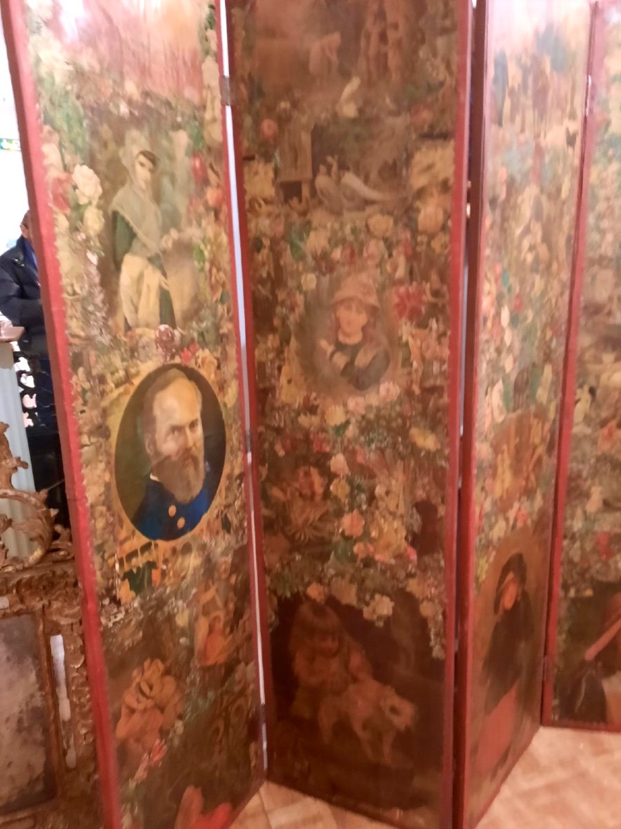 Screen With 6 Collage Sheets Of Different Scenes From The Napoleon III Period-photo-1