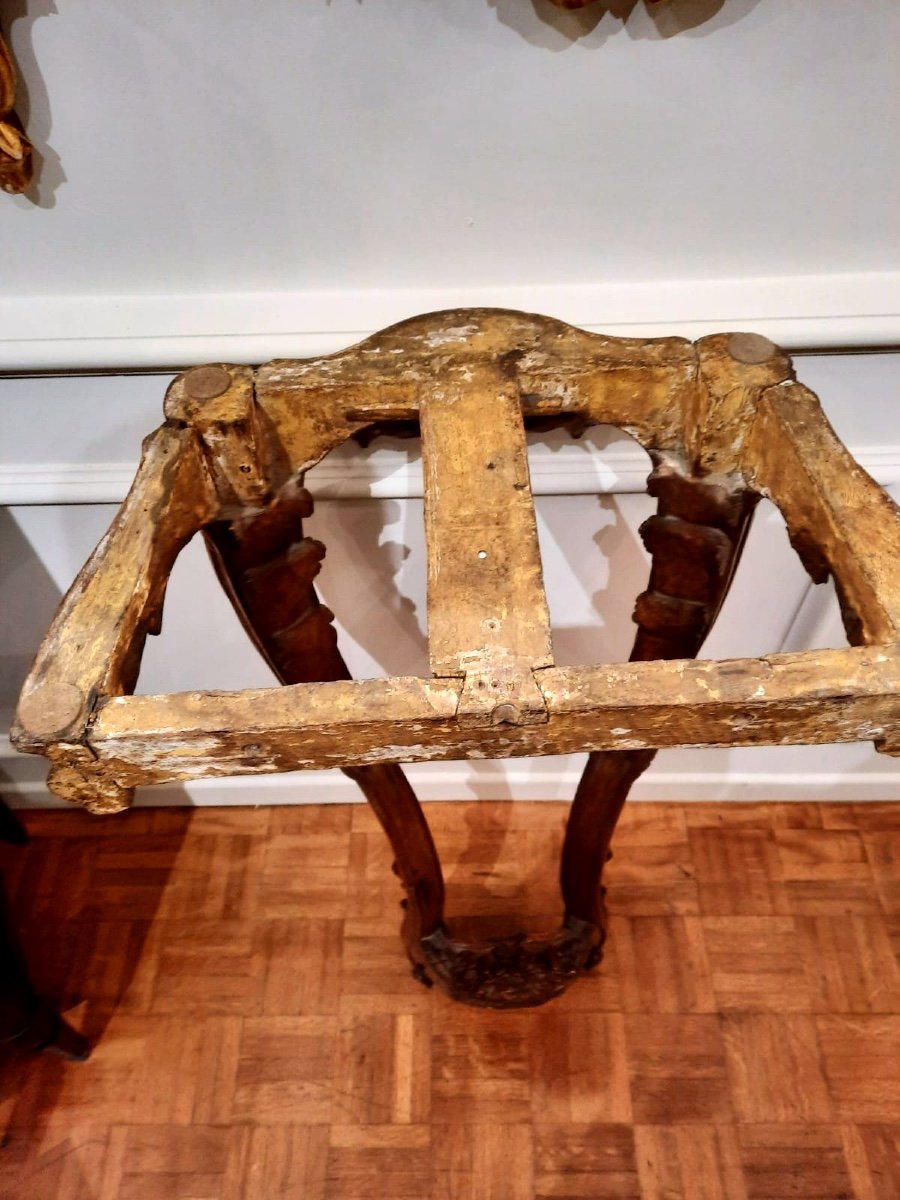Small Console Table Between Two, Louis XV Period, 18th Century In Chiseled Oak, Breccia d'Alep Marble.-photo-4
