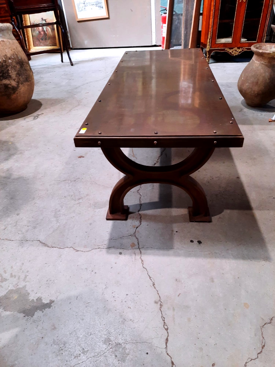 Table Basse Industrielle en Fer Et Laiton Patiné Epoque XXème.-photo-4
