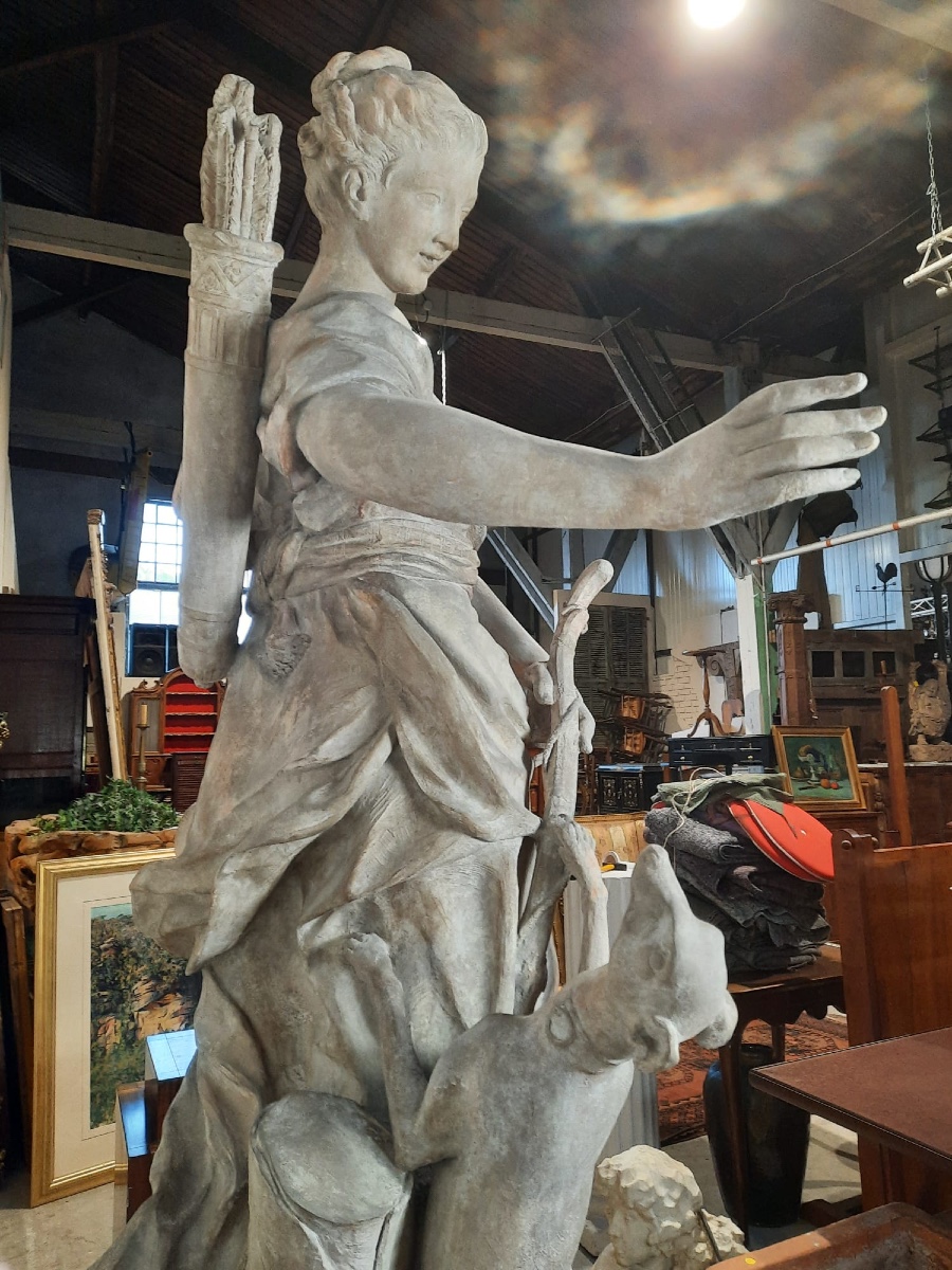 Terracotta Sculpture "diana The Huntress" From The 19th Century, After René Fremin-photo-2