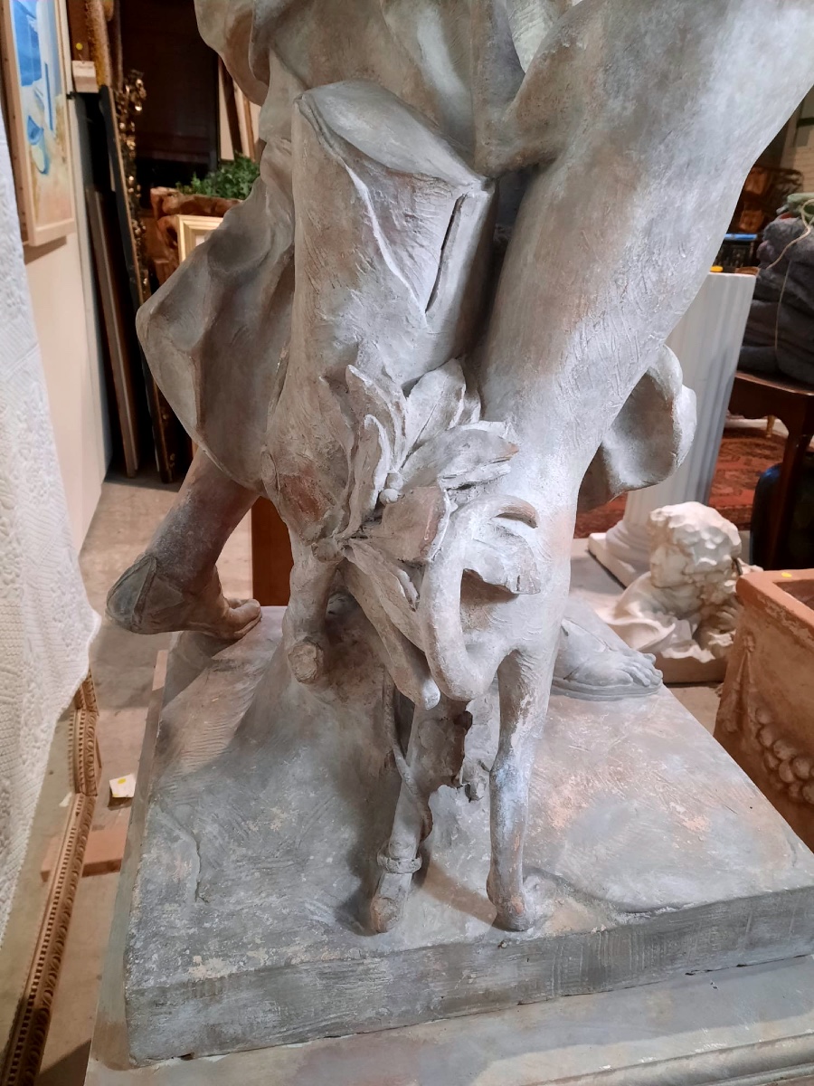 Terracotta Sculpture "diana The Huntress" From The 19th Century, After René Fremin-photo-2