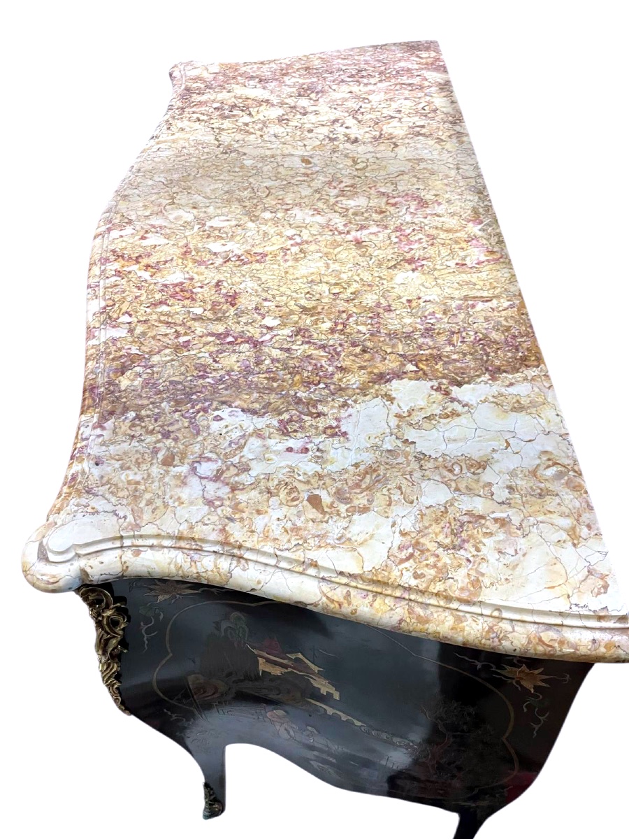 Louis XV Style Chinese Lacquer Commode With Curved Front. 20th Century.-photo-2