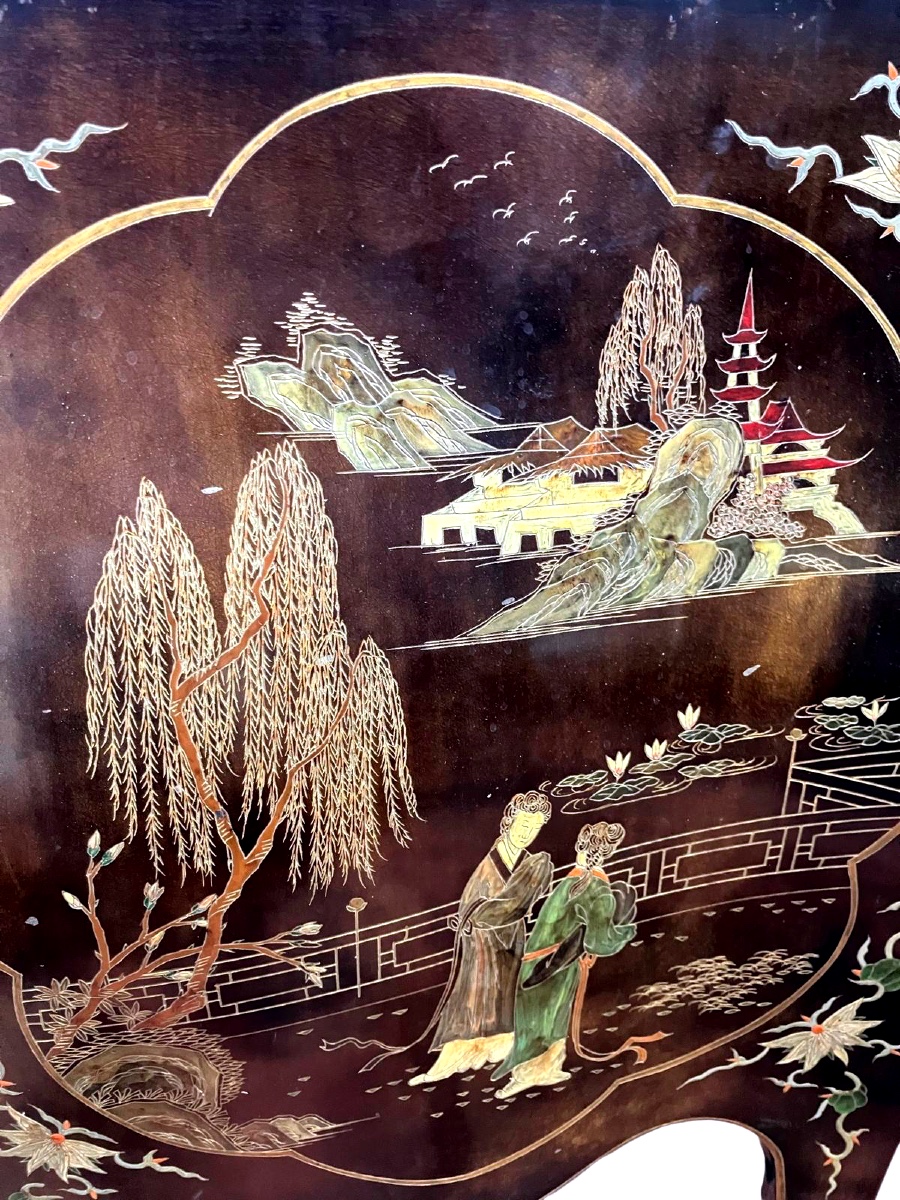 Louis XV Style Chinese Lacquer Commode With Curved Front. 20th Century.-photo-8