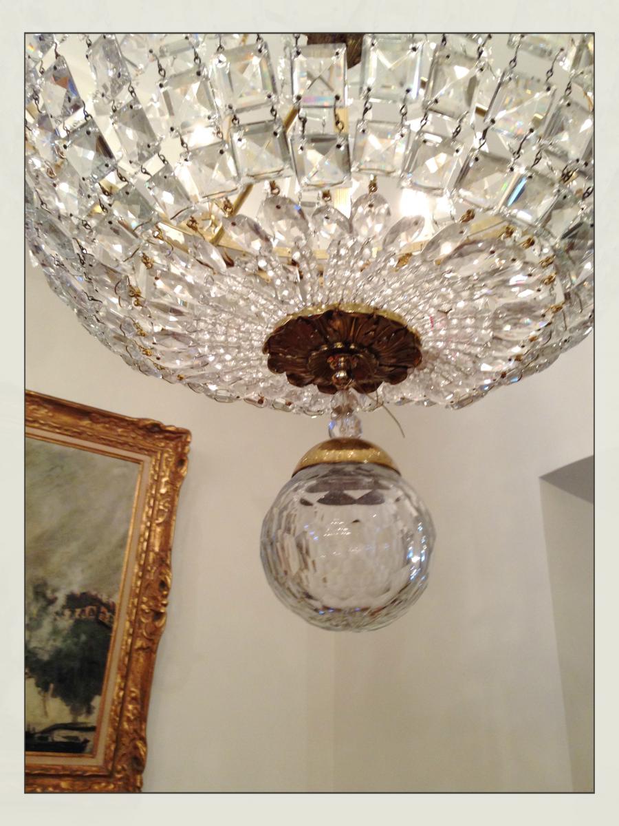 Lustre Corbeille Charles X En Bronze Doré-photo-4