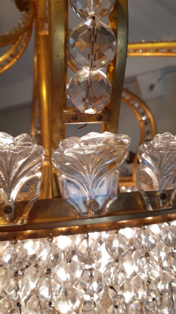 Chandelier Made By Maison Baccarat Called "crown Chandelier". Crystal & Gilded Bronze. Nap III.-photo-5