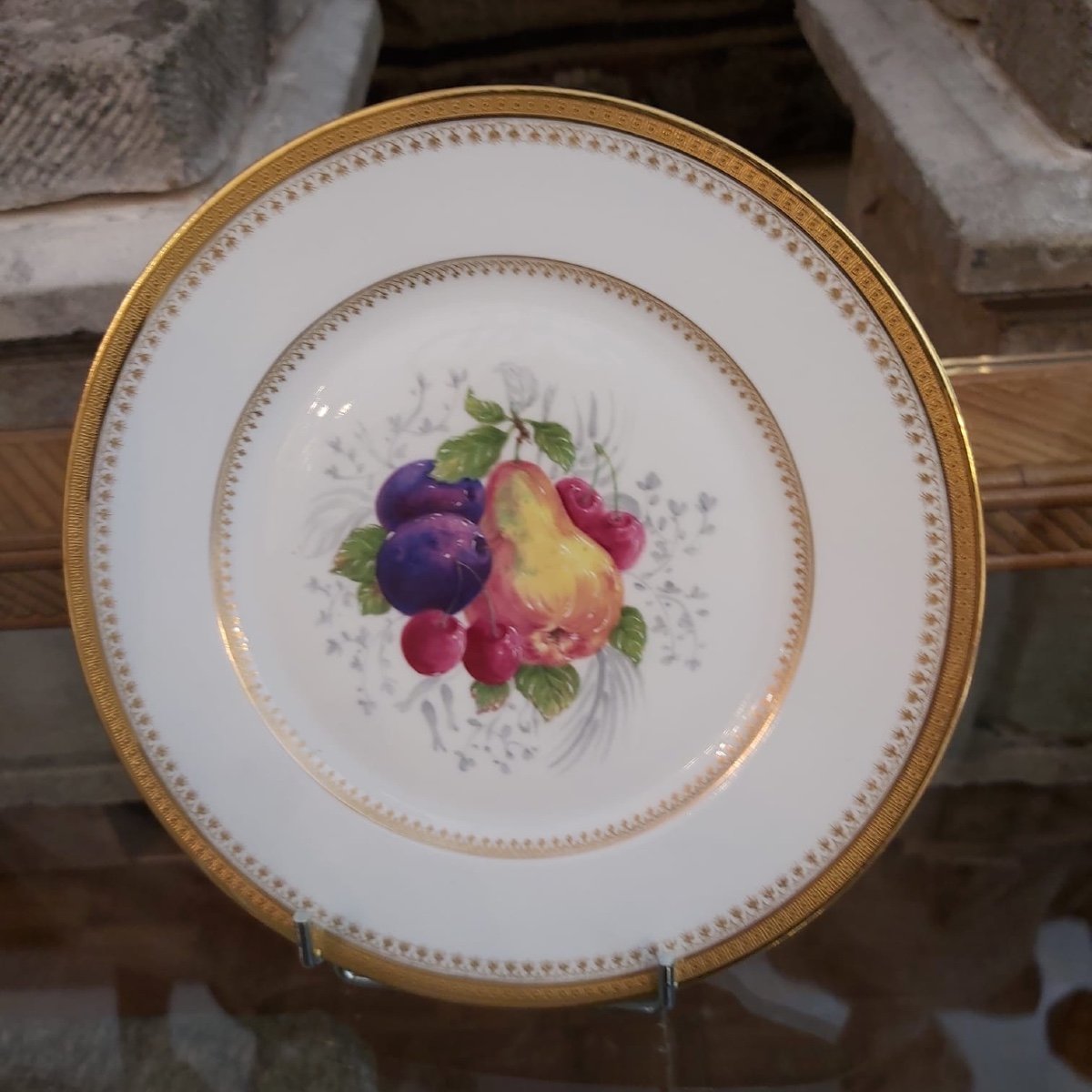 Porcelain Cake Service Haviland Limoges France 6 Plates + 1 Large Dish-photo-4