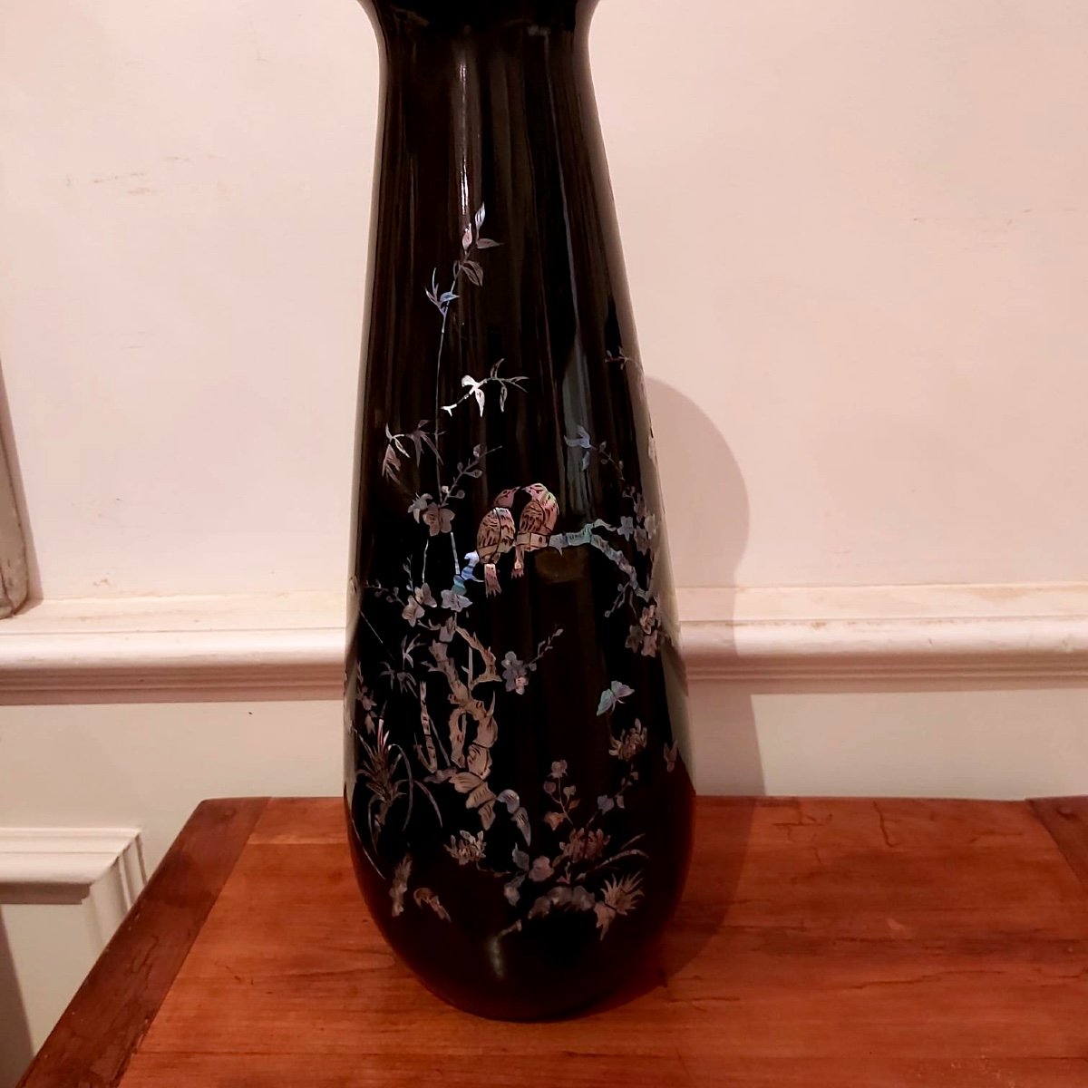 Pair Of Japanese Vases In Black Lacquer. Period 20th Century-photo-3