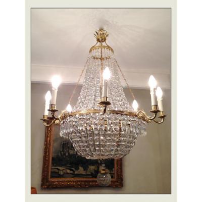 Lustre Corbeille Charles X En Bronze Doré