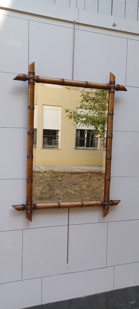 MIROIR DE STYLE BAMBOU EN BOIS TOURNE D'EPOQUE NAPOLEON III-photo-2