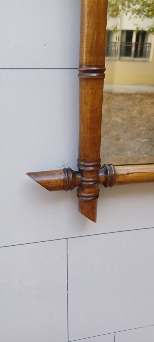MIROIR DE STYLE BAMBOU EN BOIS TOURNE D'EPOQUE NAPOLEON III-photo-3