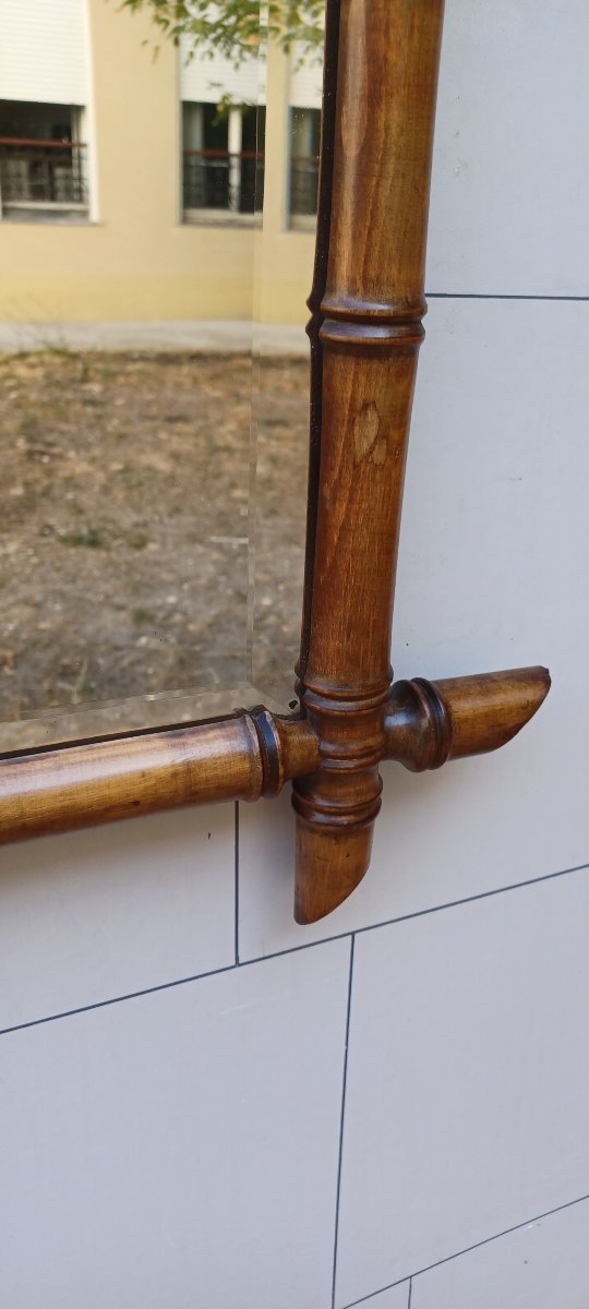MIROIR DE STYLE BAMBOU EN BOIS TOURNE D'EPOQUE NAPOLEON III-photo-4