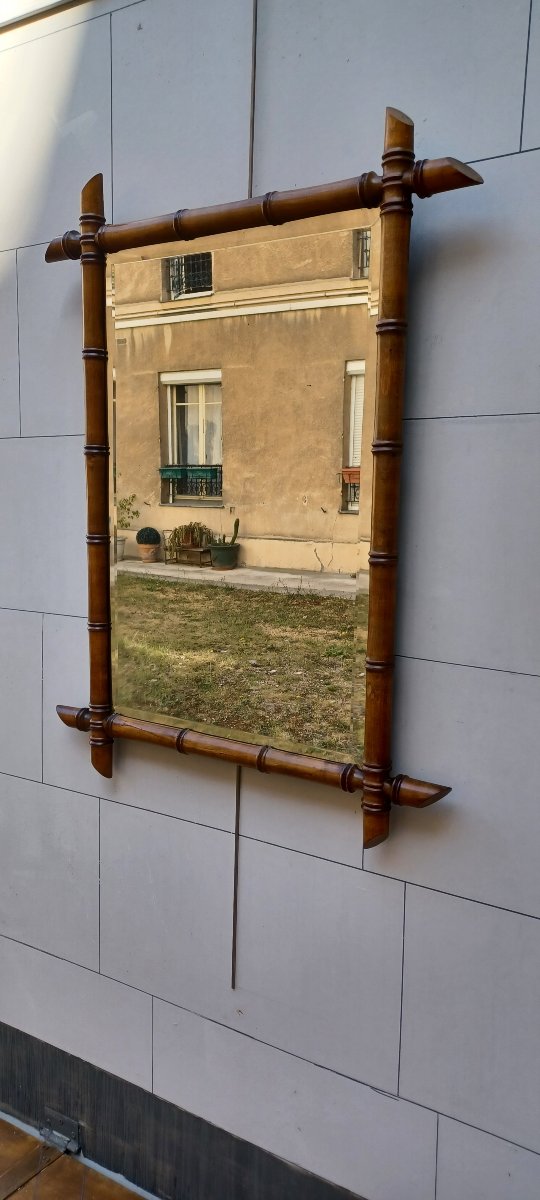 MIROIR DE STYLE BAMBOU EN BOIS TOURNE D'EPOQUE NAPOLEON III-photo-2