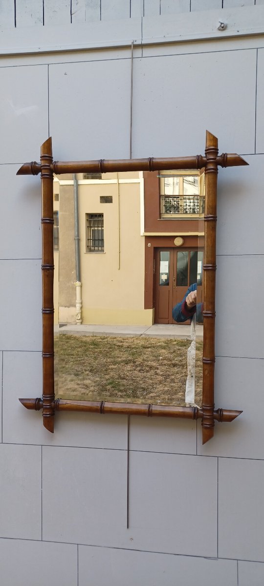 MIROIR DE STYLE BAMBOU EN BOIS TOURNE D'EPOQUE NAPOLEON III