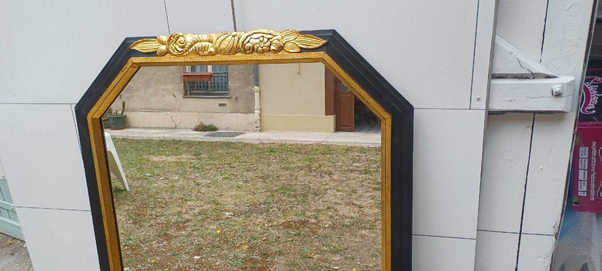 MIROIR NOIR ET OR  DE STYLE ART DECO-photo-1