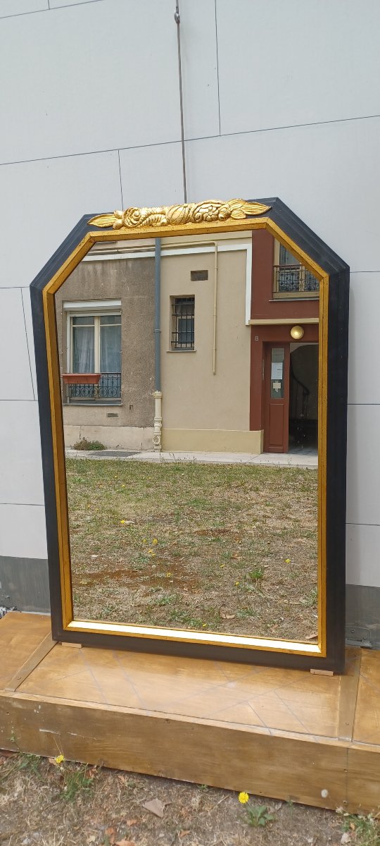 MIROIR NOIR ET OR  DE STYLE ART DECO