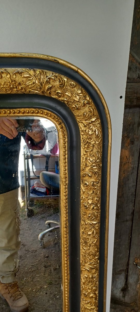 MIROIR DE CHEMINEE LOUIS-PHILIPPE DORE ET GRIS-photo-2