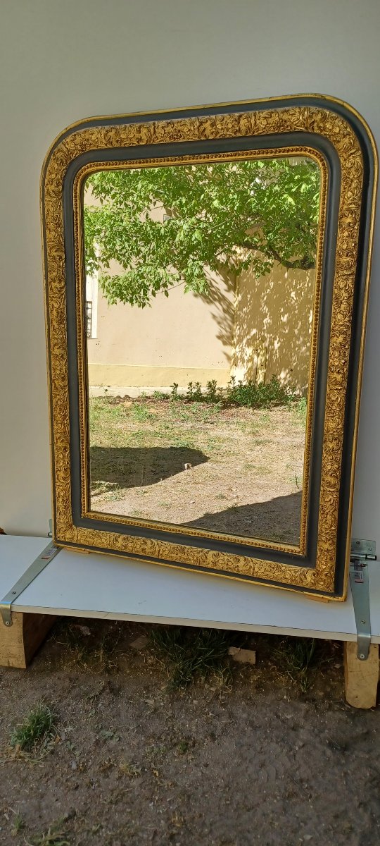 MIROIR DE CHEMINEE LOUIS-PHILIPPE DORE ET GRIS