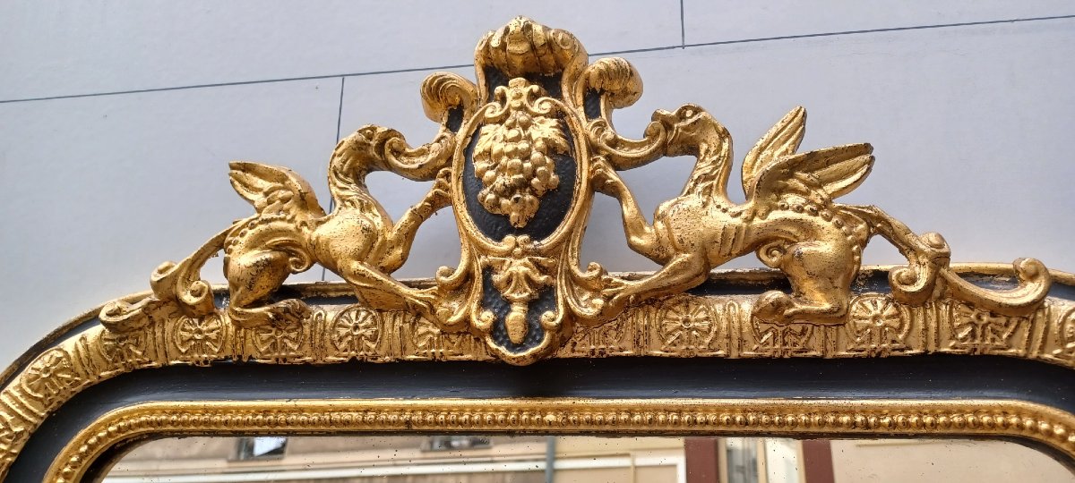 MIROIR LOUIS-PHILIPPE DORE ET GRIS A FRONTON-photo-2