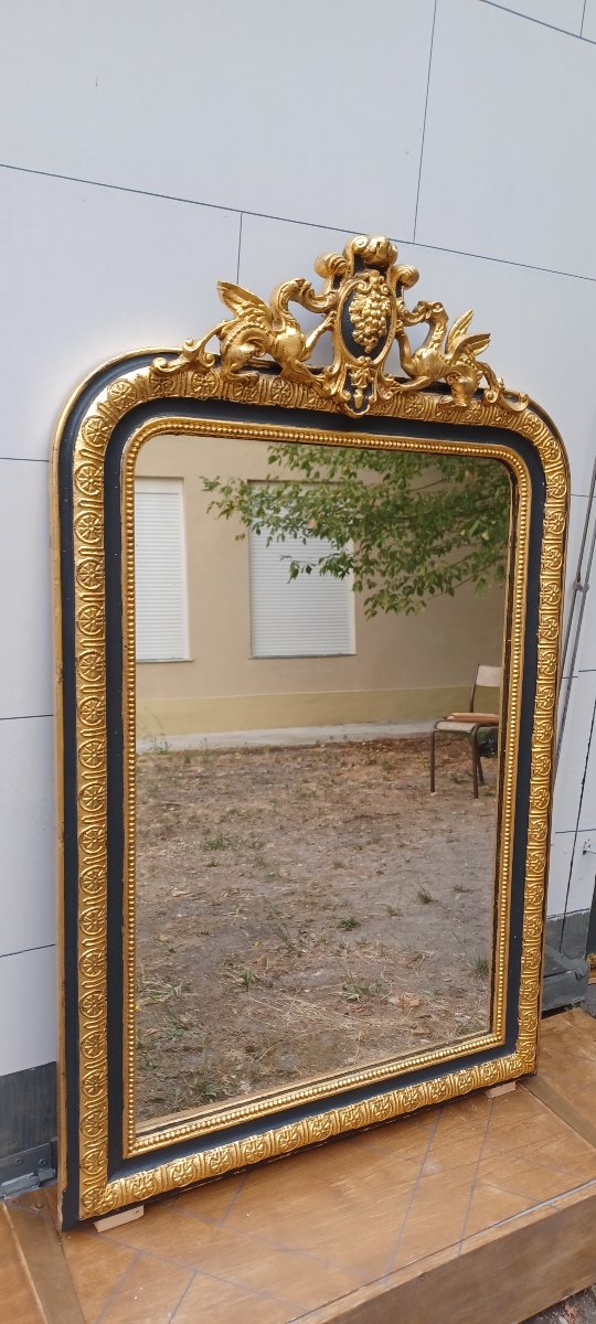 MIROIR LOUIS-PHILIPPE DORE ET GRIS A FRONTON-photo-3