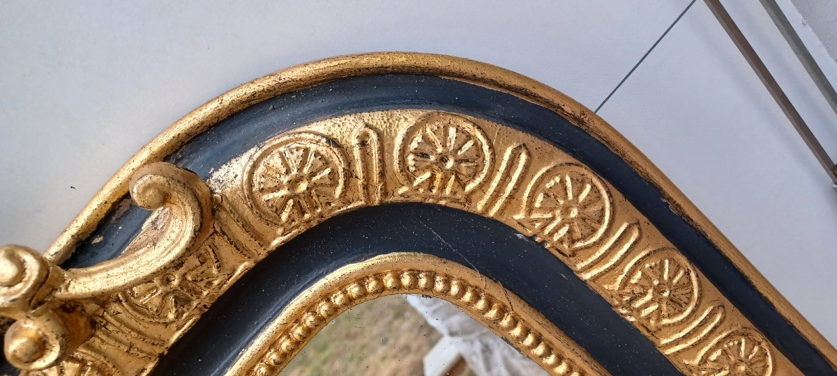 MIROIR LOUIS-PHILIPPE DORE ET GRIS A FRONTON-photo-3