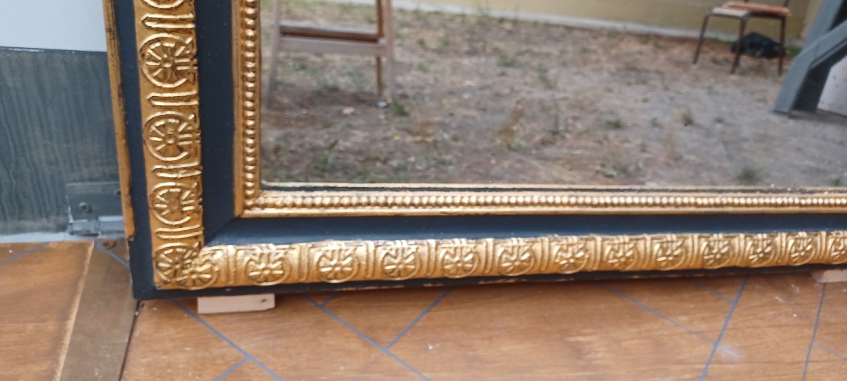 MIROIR LOUIS-PHILIPPE DORE ET GRIS A FRONTON-photo-4