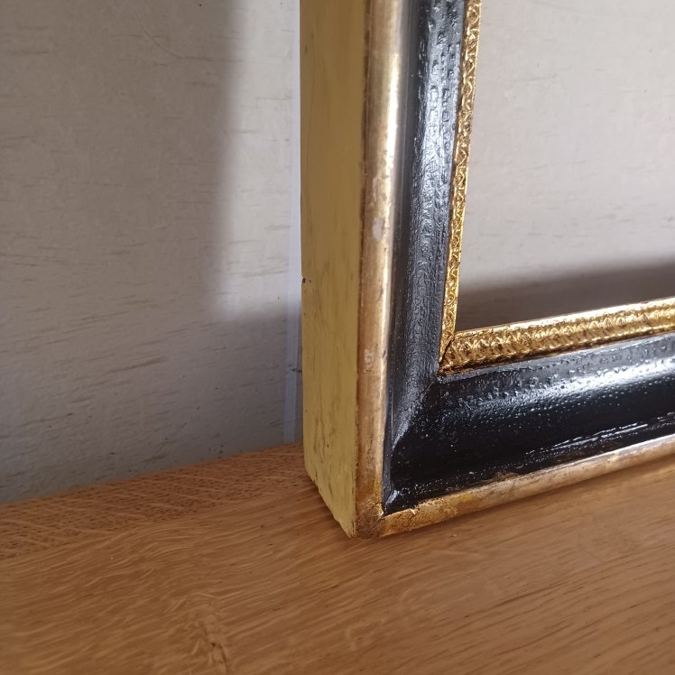 CADRE ANCIEN EN BOIS DORE ET LAQUE NOIR D'EPOQUE LOUIS XVI-photo-4