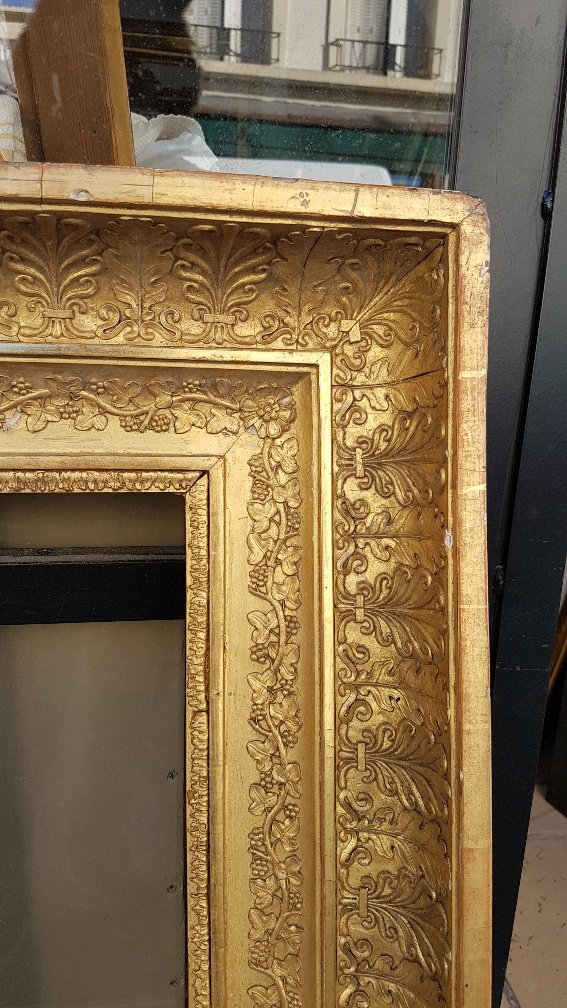 Cadre d'époque Premier Empire En Bois Et Stuc Doré-photo-3