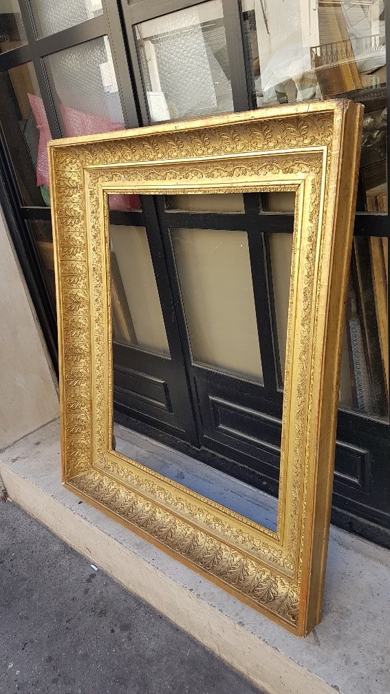 Cadre d'époque Premier Empire En Bois Et Stuc Doré-photo-1