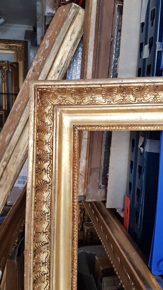 Cadre d'époque Empire En Bois Et Stuc Doré-photo-2