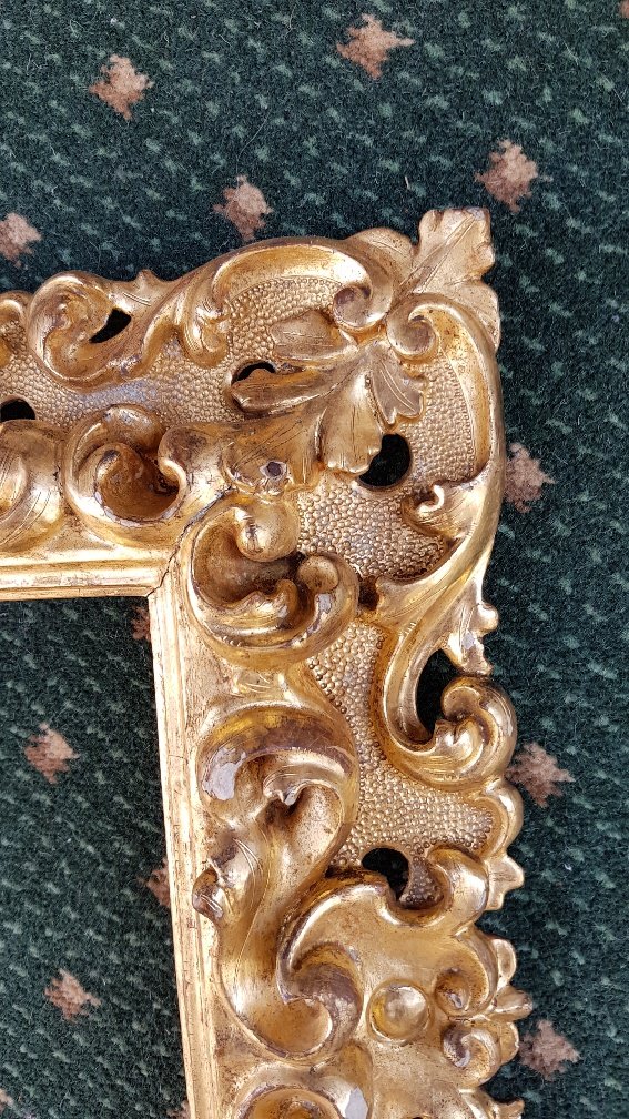 Cadre Italien En Bois Sculpté Et Doré Du 19ème Siècle-photo-1