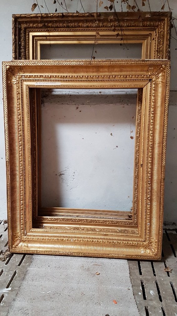 Large Gilded Louis XVI Style Frame Said "with Channels" Circa 1870