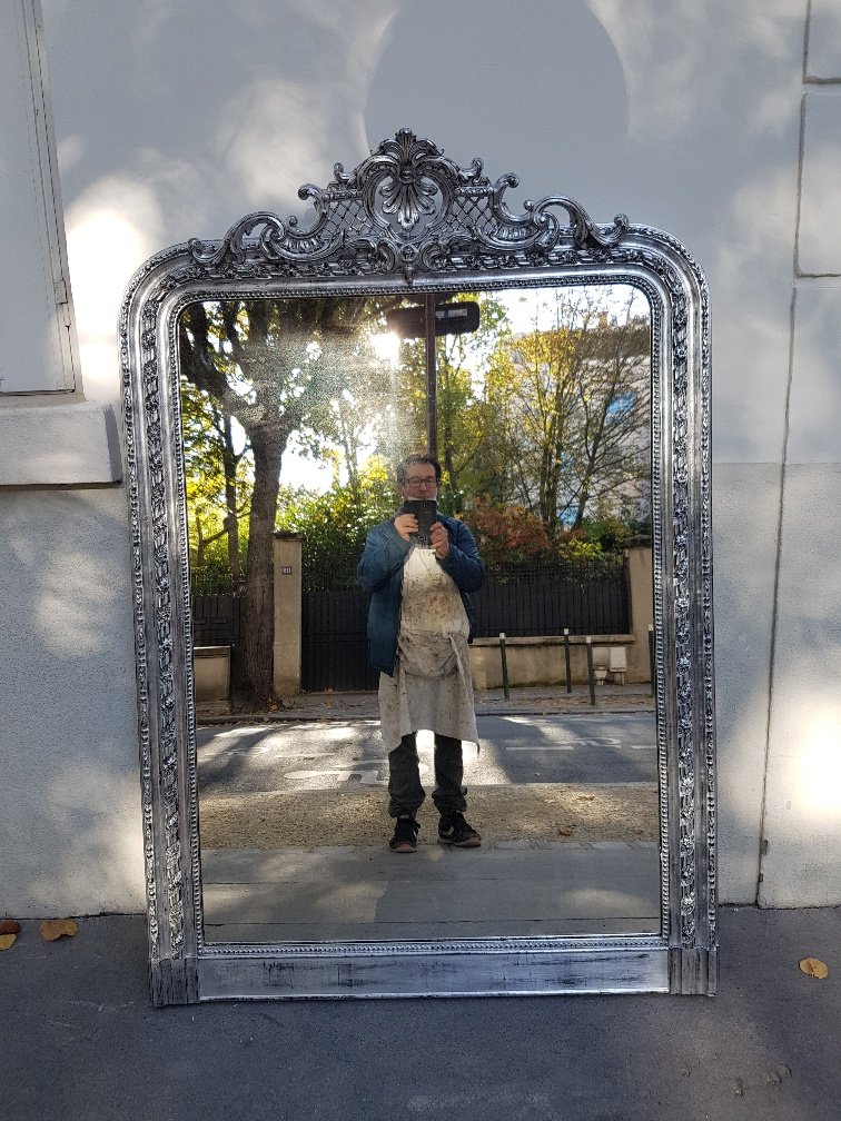 Grand Miroir Argenté De Style Louis-philippe