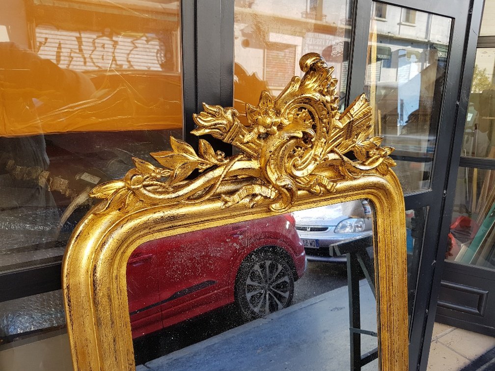Louis -philippe Golden Mirror With Fronton (105 Cm X 70 Cm)-photo-4