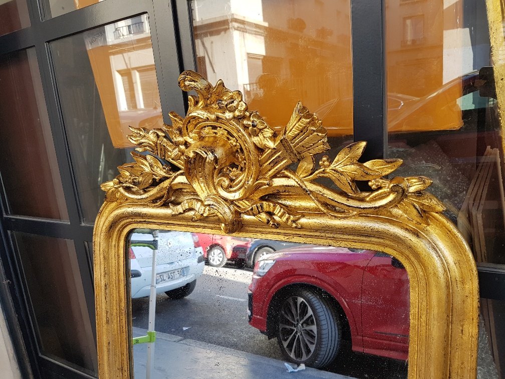Louis -philippe Golden Mirror With Fronton (105 Cm X 70 Cm)-photo-1