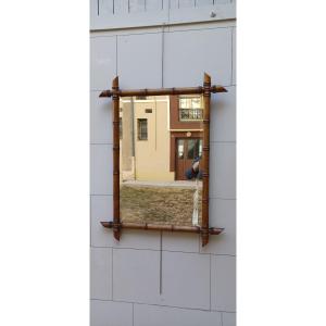 Napoleon III-era Bamboo-style Mirror Made Of Turned Wood