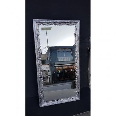 Miroir 18ème En Bois Sculpté Argenté