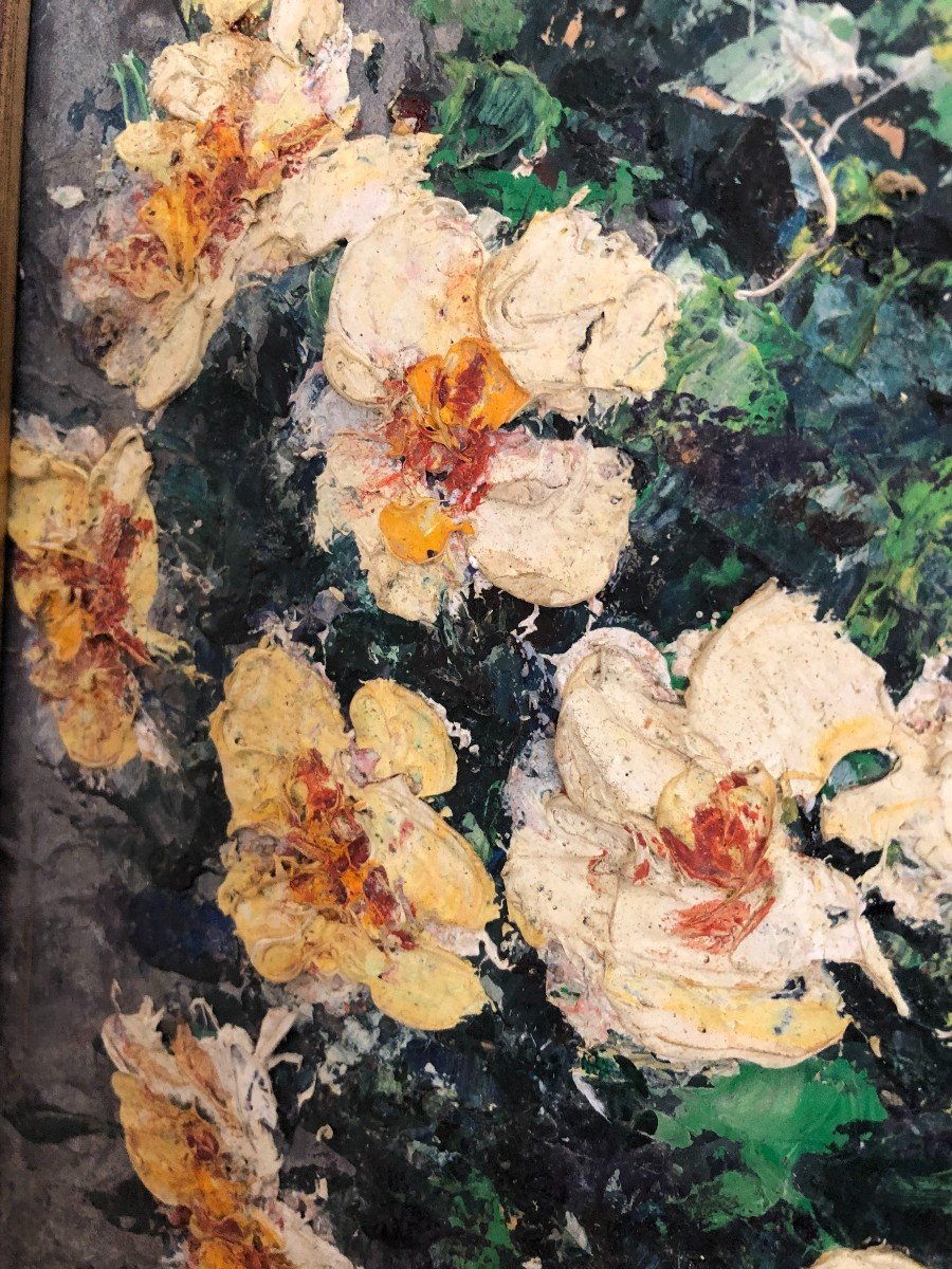 Oil On Panel, Bouquet Of Flowers.-photo-3