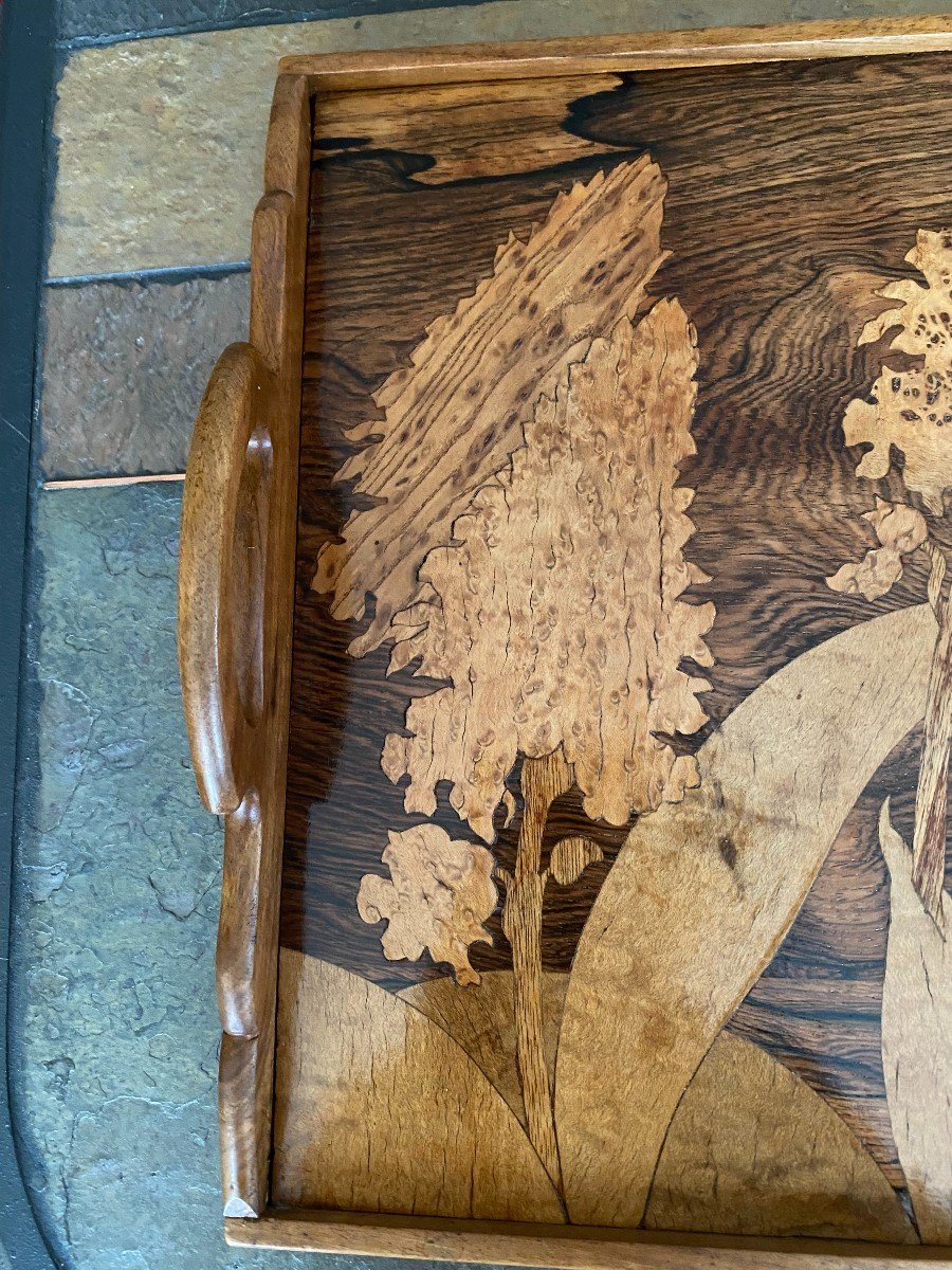 Marquetry Tray Signed “gallé”.-photo-2