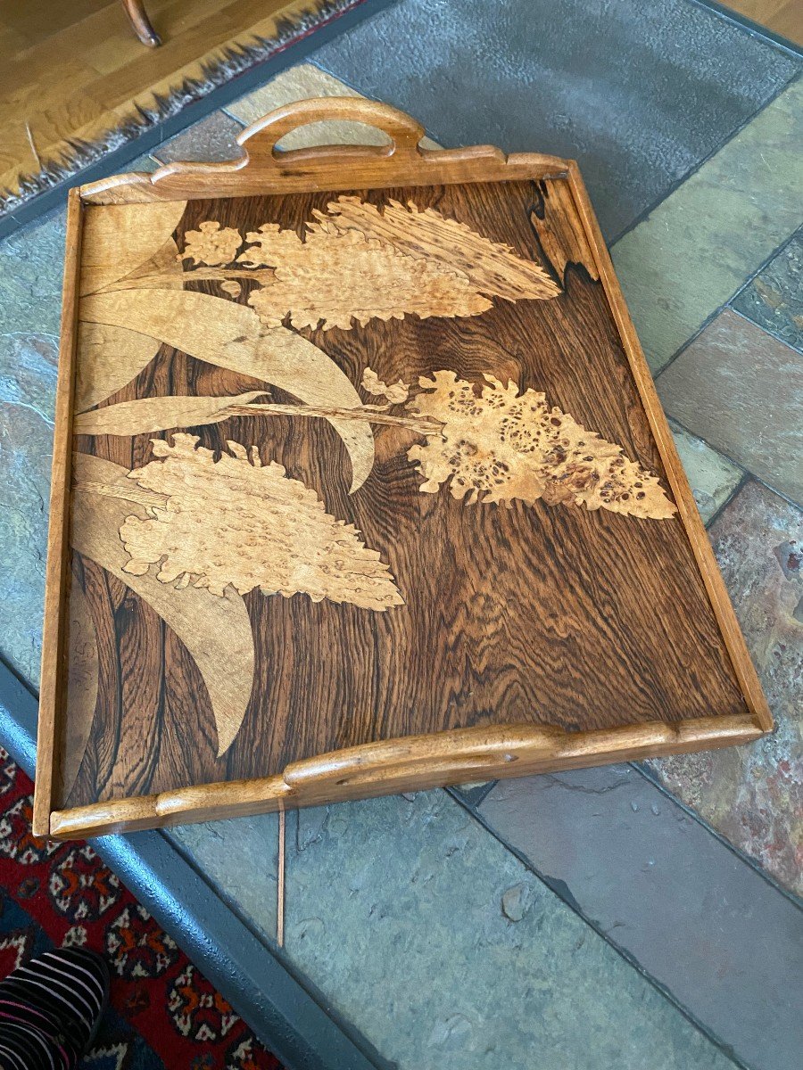 Marquetry Tray Signed “gallé”.-photo-1
