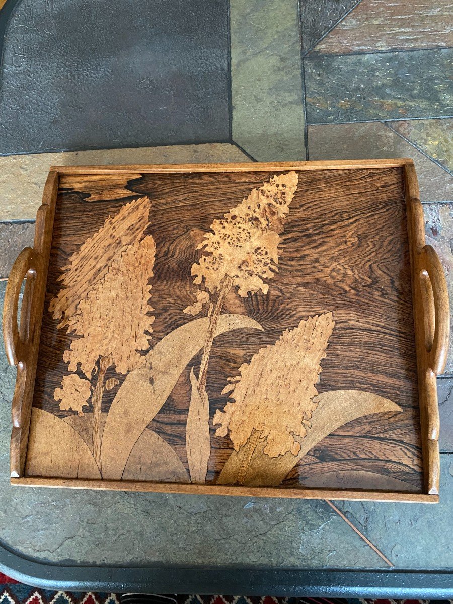 Marquetry Tray Signed “gallé”.