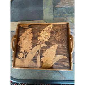 Marquetry Tray Signed “gallé”.