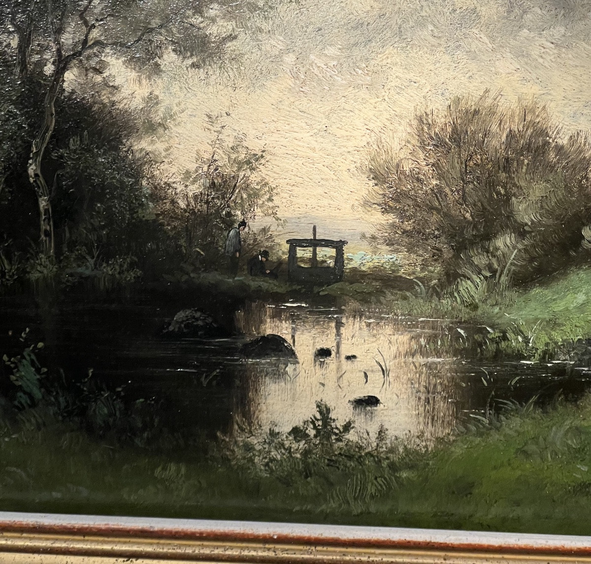 Jena Catois (1884) - Paysage des alentours de Barbizon animé de personnages au centre -photo-2