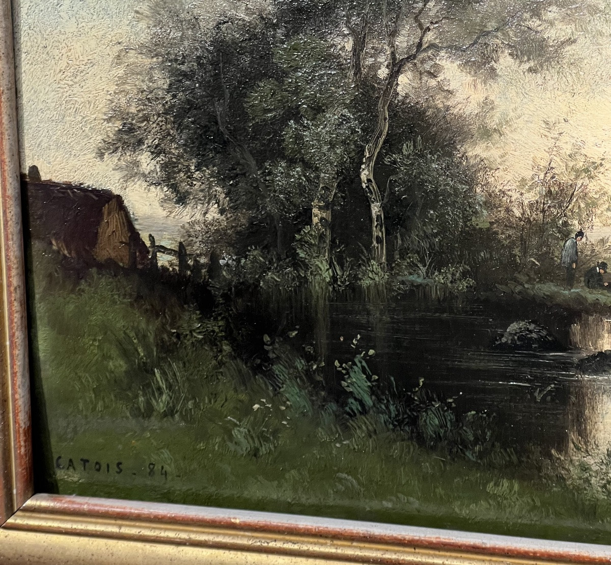 Jena Catois (1884) - Paysage des alentours de Barbizon animé de personnages au centre -photo-3