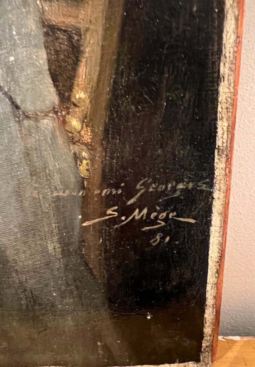 French School, 19th Century - Portrait Of A Man Signed S.mege 1881-photo-3