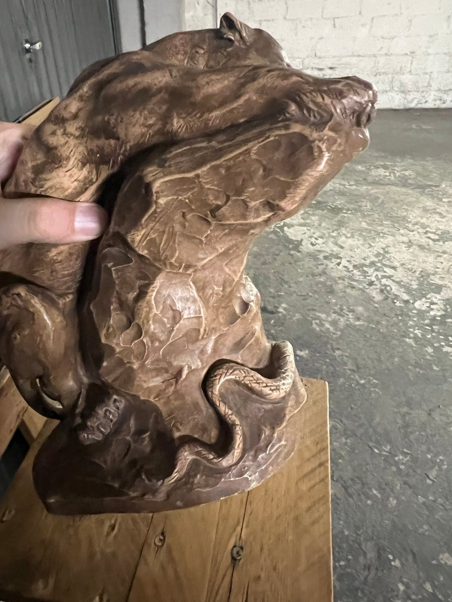 Sculpture terre cuite XIXème siècle signée -photo-3