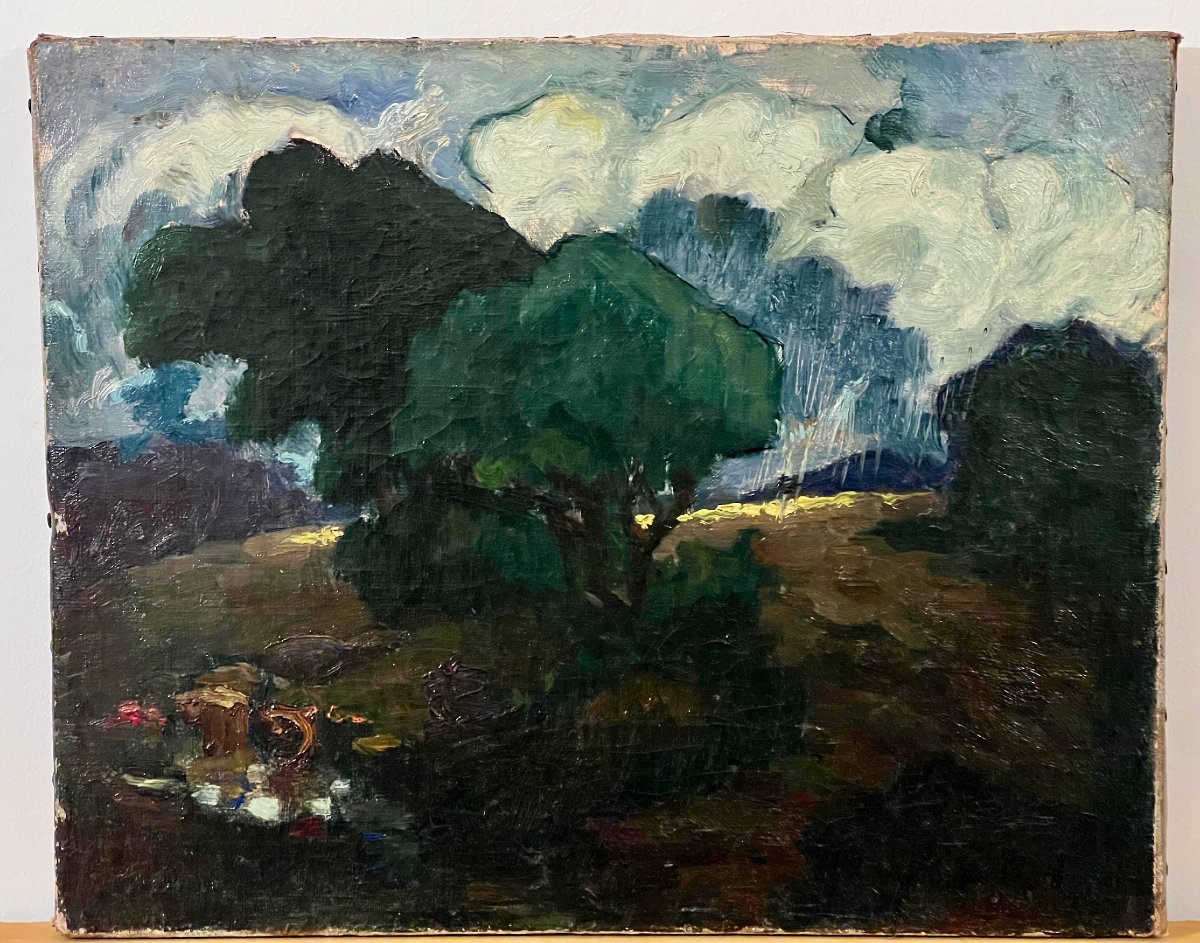 Tableau ancien - Paysage post impressionniste-photo-2