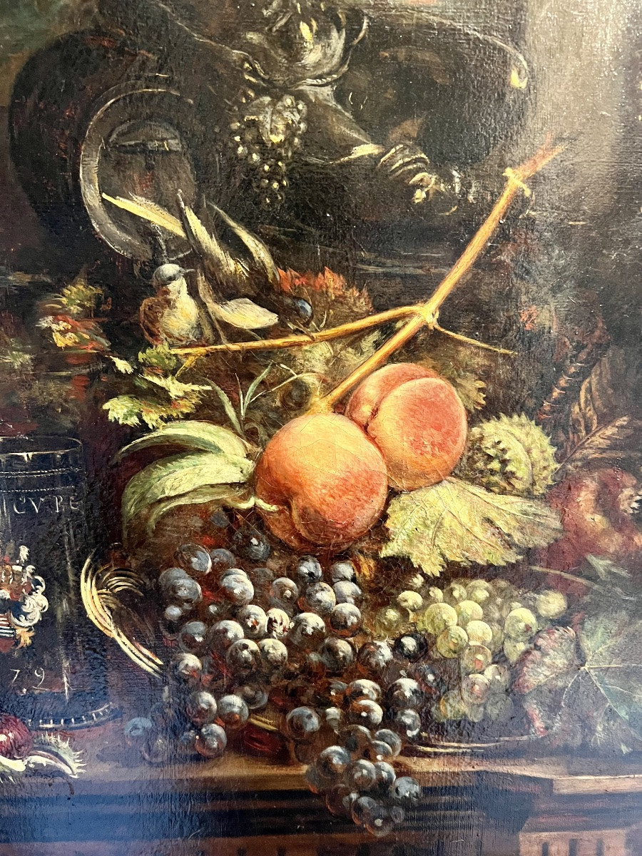 French Or Belgian School - Still Life With Bacchus, Late 19th Century -photo-1