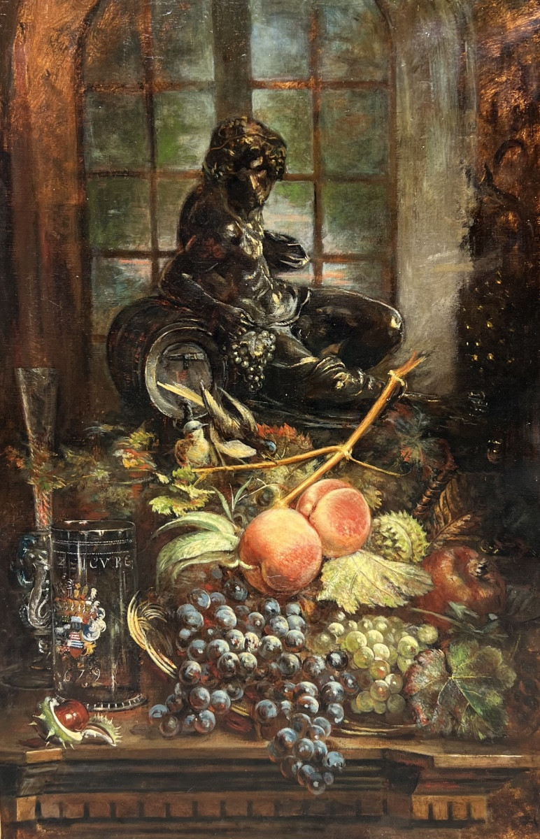 French Or Belgian School - Still Life With Bacchus, Late 19th Century 