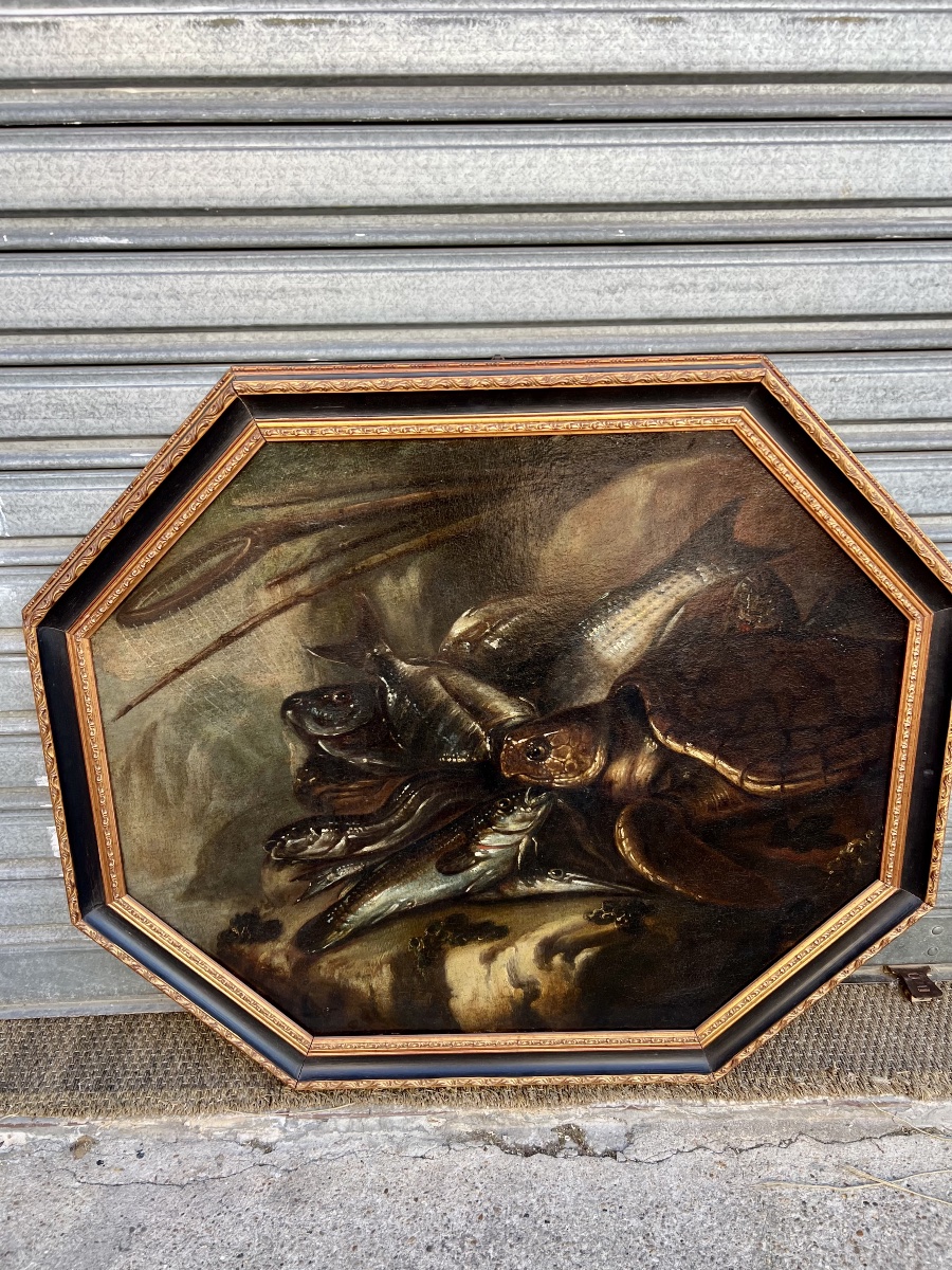 Giuseppe Recco (1634–1695) - Pair Of Still Lifes Featuring Fish And A Turtle-photo-2