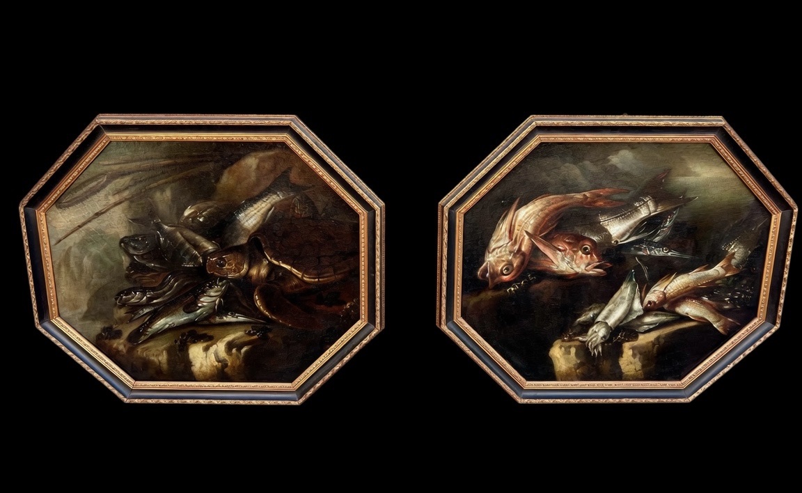 Giuseppe Recco (1634–1695) - Pair Of Still Lifes Featuring Fish And A Turtle